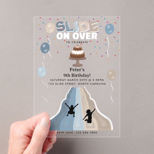 Indoor Slide Park Boys Playground Birthday Party Acrylic Invitations (Insitu (Handheld))