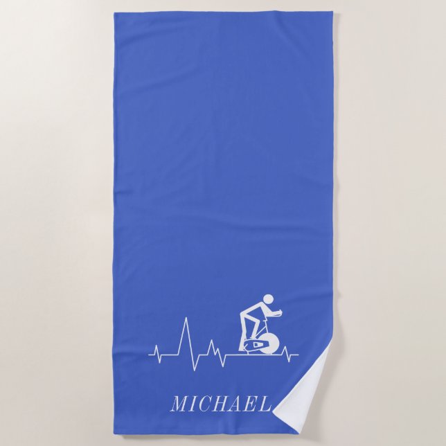 Indoor Spinning Cycle Heartbeat Personalized Beach Towel (Front)