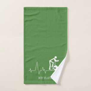 Indoor Spinning Cycle Heartbeat Personalized Green Hand Towel