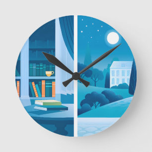  Indoor Stillness and Outdoor Night Scene Contrast Round Clock