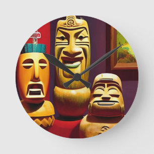 Indoor Tiki Life Ken Gauge Art Round Clock
