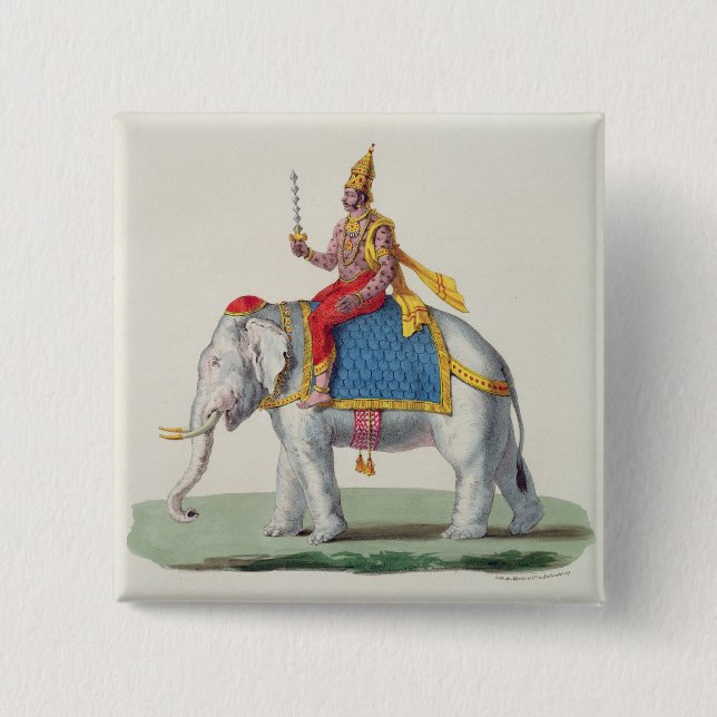 Indra or Devendra, from 'L'Inde francaise...', eng 2 Inch Square Button (Front)