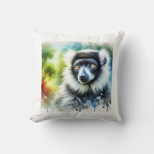 Indri in the Wild 100924AREF114 - Watercolor Throw Pillow