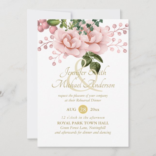 Indulgent Blush Pink Gold Roses Bouquet Rehearsal (Front)