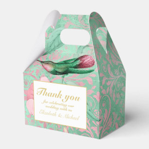 Indulgent Mint Pink Hummingbird Floral THANK YOU Favor Box