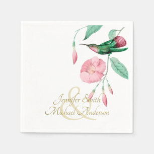 Indulgent Mint Pink Hummingbird Floral Vine Flower Napkin
