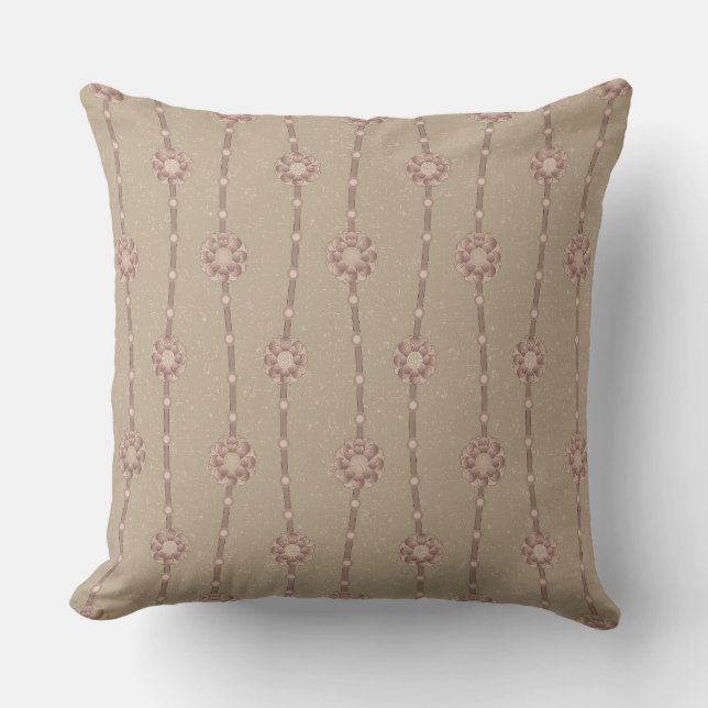 Indulgent Ophelia Floral Bead Chain Stripes Beige Throw Pillow (Front)