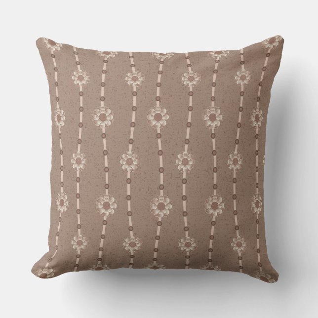 Indulgent Ophelia Floral Beads Chain Stripes Brown Throw Pillow (Front)