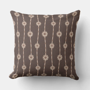 Indulgent Ophelia Floral Beads Chain Stripes Brown Throw Pillow
