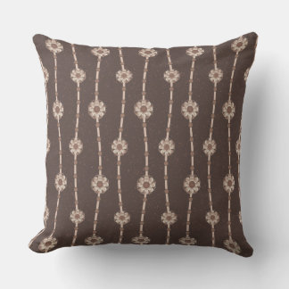 Indulgent Ophelia Floral Beads Chain Stripes Brown Throw Pillow