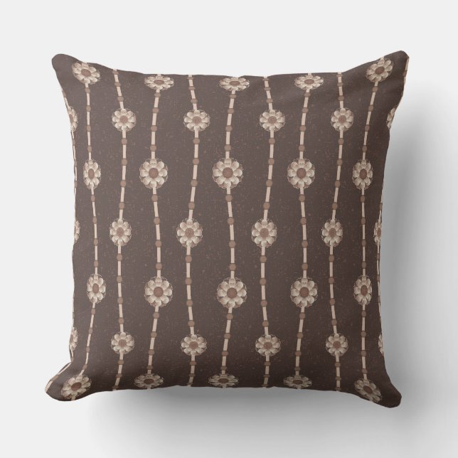 Indulgent Ophelia Floral Beads Chain Stripes Brown Throw Pillow (Front)