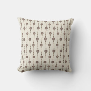 Indulgent Ophelia Floral Beads Chain Stripes Cream Throw Pillow