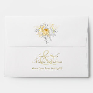 Indulgent White Gold Silver ROSES WEDDING Invite Envelope