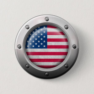 Industrial American Flag with Steel Graphic 2 Inch Round Button