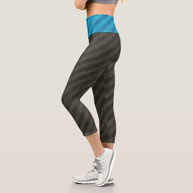 Industrial Blue and Steel Stripes Capri Leggings (Left)