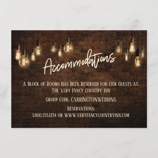 Industrial Brick Edison Lights Accommodations Enclosure Card (Front)