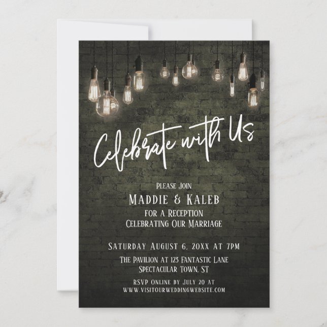 Industrial Brick Edison Lights Celebrate with Us Invitation (Front)