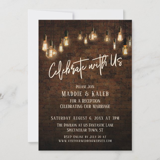 Industrial Brick Edison Lights Celebrate with Us Invitation (Front)