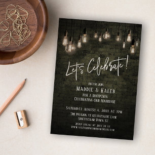 Industrial Brick & Edison Lights Let's Celebrate Invitation