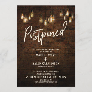 Industrial Brick Edison Lights Postponed Wedding Invitation