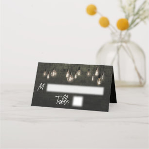 Industrial Bricks, Edison Lights Casual Typography Place Card