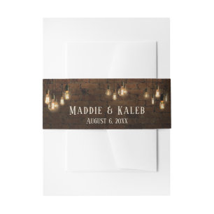 Industrial Bricks, Edison Lights, Names & Date Invitation Belly Band