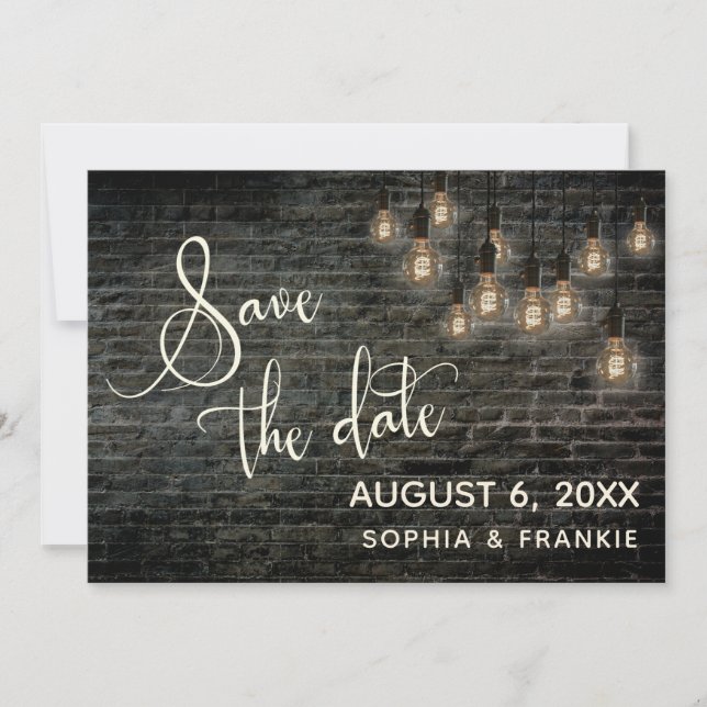 Industrial Bricks, Vintage Lights, Save the Date (Front)