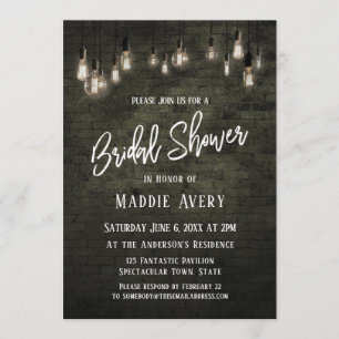 Industrial Bricks w/ Edison Lights Bridal Shower Invitation