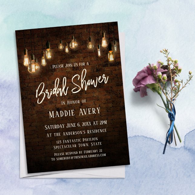 Industrial Bricks w/ Edison Lights Bridal Shower Invitation (Creator Uploaded)