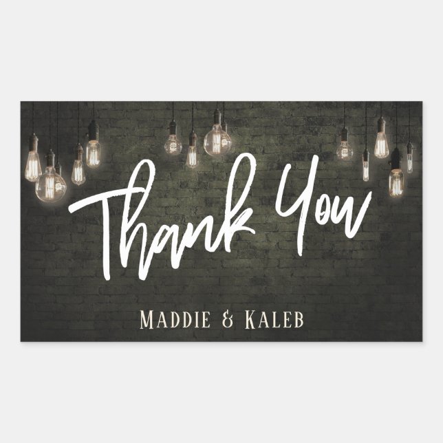 Industrial Bricks w/ Edison Lights Thank You Sticker (Front)