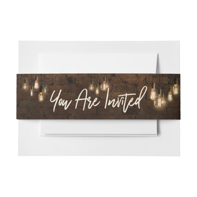 Industrial Bricks w/ Edison Lights You Are Invited Invitation Belly Band (Front Example)