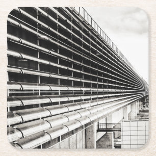 Industrial Building Black and White Paper Coaster
