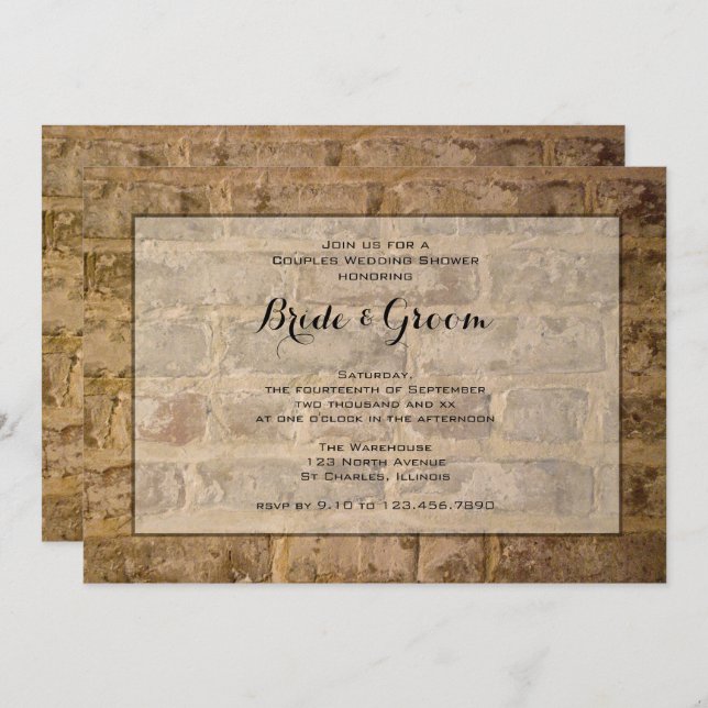Industrial Chic Brick Couples Wedding Shower Invitation (Front/Back)