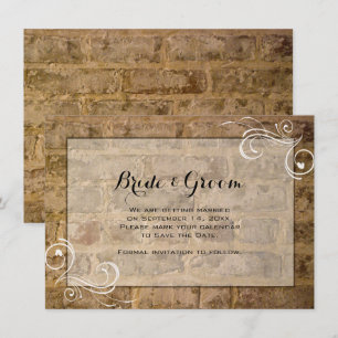 Industrial Chic Bricks Swirl Wedding Save the Date Invitation