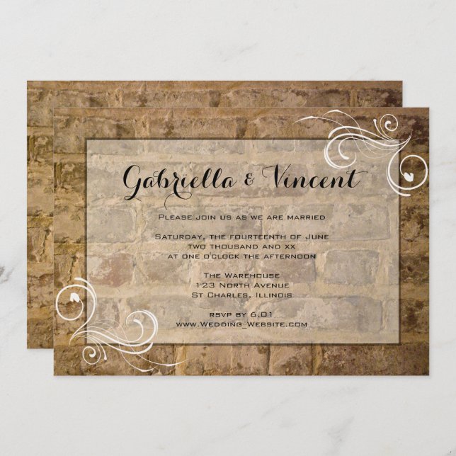 Industrial Chic Bricks with Swirls Wedding Invitation (Front/Back)