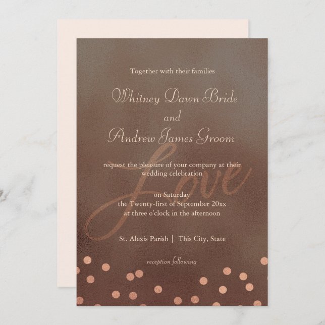 Industrial Chic Bronze Rose Wedding Invitation (Front/Back)