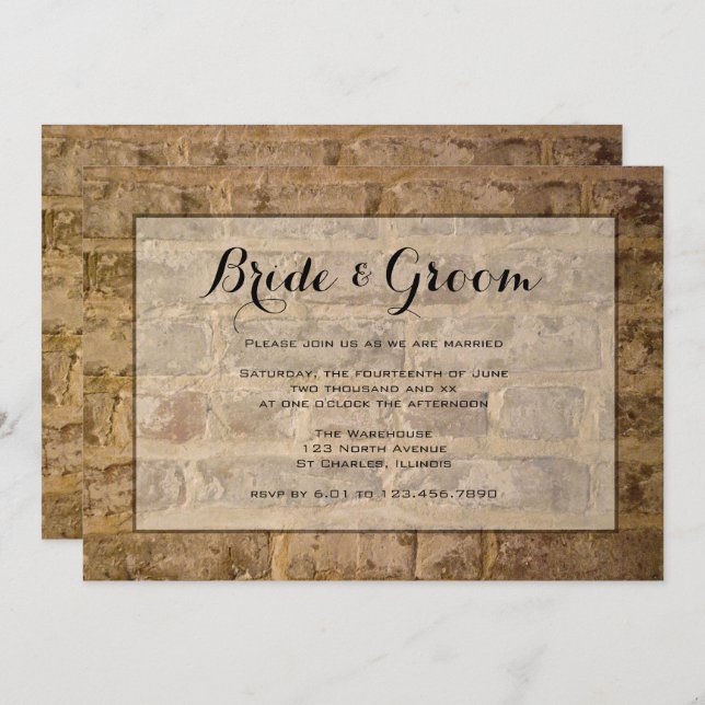 Industrial Chic Brown Bricks Wedding Invitation (Front/Back)