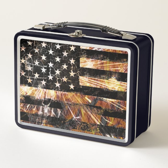 Industrial Construction Flag Sparks Metal Lunch Box (Front)