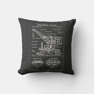 industrial crane blueprint design throw pillow