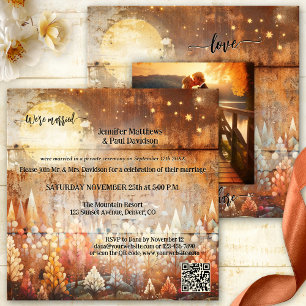 Industrial Fall Forest Wedding Reception Photo Invitation