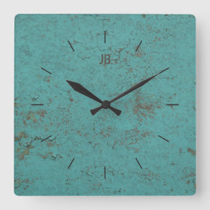 INDUSTRIAL Flaky blue paint plus lettering Square Wall Clock