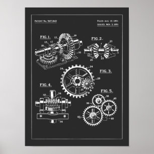 Industrial Gears Blueprint design Poster