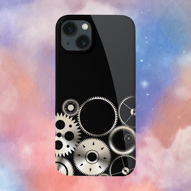 Industrial Gears on Black and Grey Case-Mate iPhone Case (Realistic Gears Steampunk Phone Case)