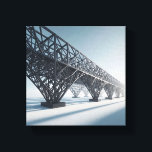 Industrial Geometric Lattice Architecture  Canvas Print<br><div class="desc">A powerful architectural digital artwork showcasing an intricate black steel lattice structure. The design features a complex web of intersecting trusses supported by solid bases, set against a vast, minimalist white horizon. This piece captures the beauty of industrial engineering and geometric repetition, making it a perfect statement for modern offices,...</div>