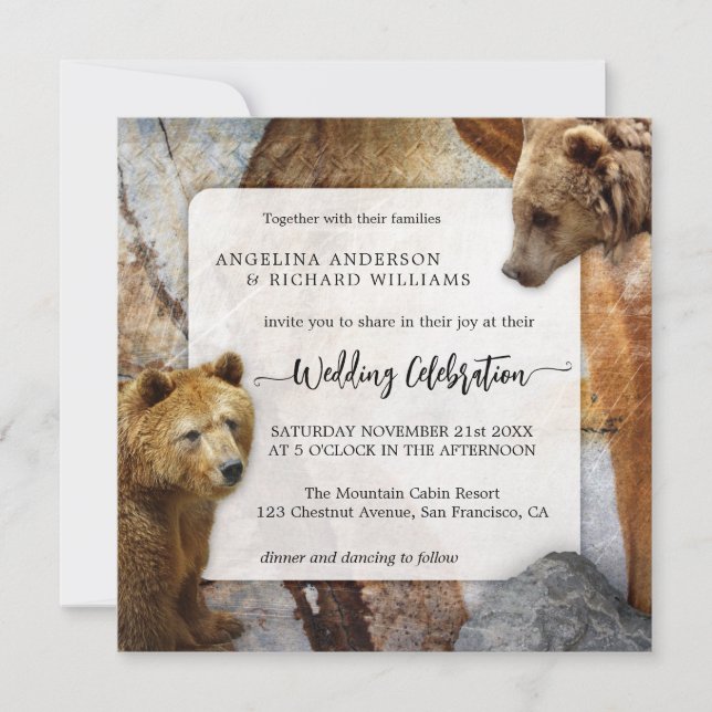 Industrial Granite Bear Wedding Invitation (Front)