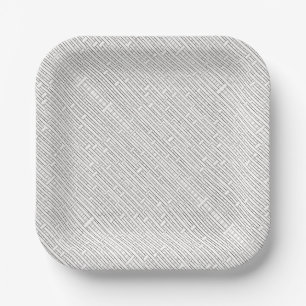 Industrial Grid-Black and White Modern Minimalist Paper Plate