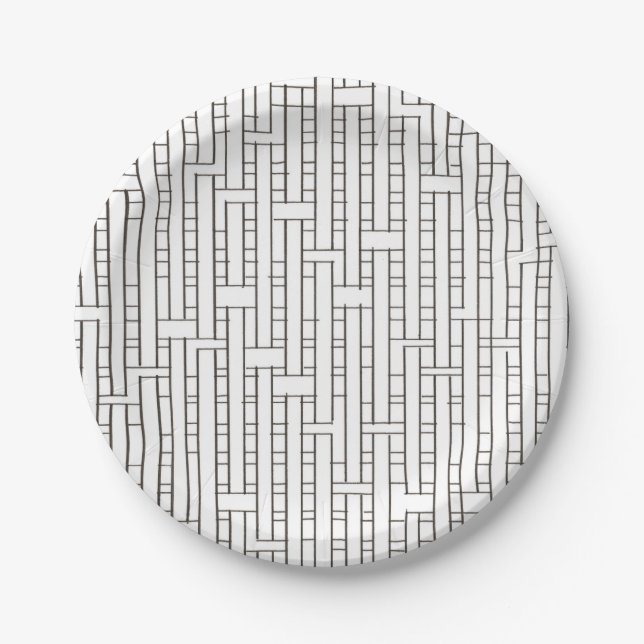 Industrial Grid-Black and White Modern Minimalist Paper Plate (Front)