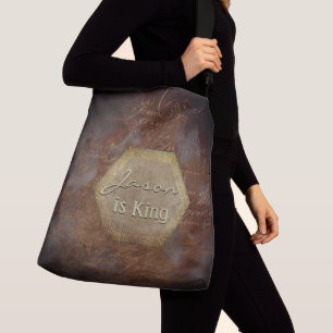 Industrial grunge style brown custom name crossbody bag