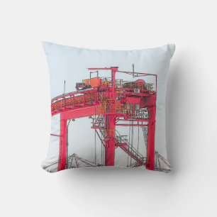 Industrial Harbour Harbour Crane Sketch Throw Pillow