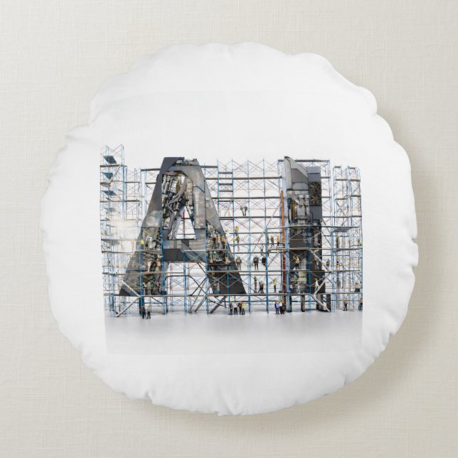 Industrial Letterform Architecture Art Round Pillow (Front)